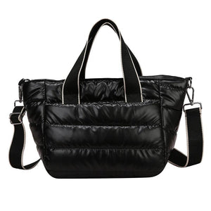 Winter Fluffy Down Handbag Wide Straps Quilted Tote Bag