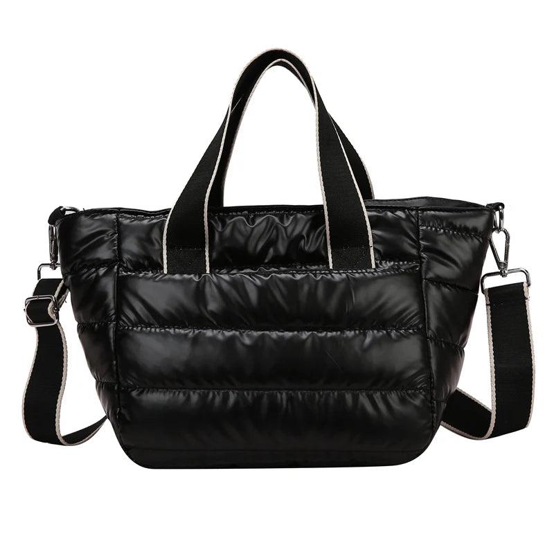 Winter Fluffy Down Handbag Wide Straps Quilted Tote Bag