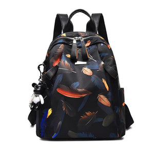 Feather Print Anti-thief Backpack Waterproof Travel Schoolbag
