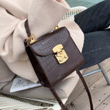 Female Stone Pattern Tote Bag Lock Shoulder Messenger Bag