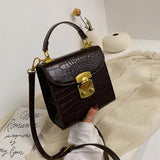 Female Stone Pattern Tote Bag Lock Shoulder Messenger Bag