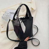 Real Leather Lychee Handbag Cowhide Texture Matching Basket Women Bucket Bag