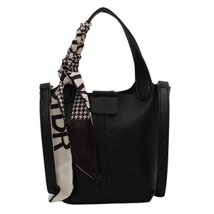 Real Leather Lychee Handbag Cowhide Texture Matching Basket Women Bucket Bag