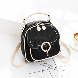 Small PU Leather Backpack Women Solid Bag