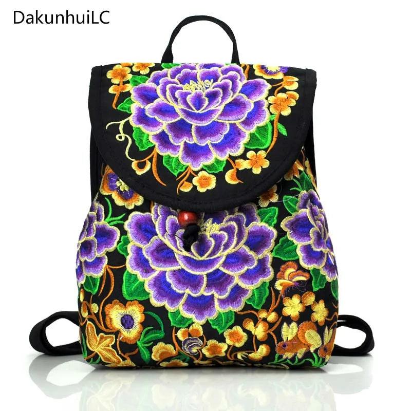 National Canvas Ethnic Backpack Women Travel Bag