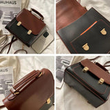 Women Patchwork Lock Retro British Style College School Crossbody Bag