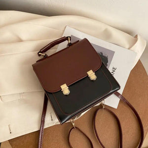 Women Patchwork Lock Retro British Style College School Crossbody Bag