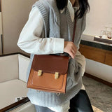 Women Patchwork Lock Retro British Style College School Crossbody Bag