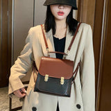 Women Patchwork Lock Retro British Style College School Crossbody Bag