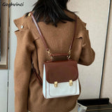 Women Patchwork Lock Retro British Style College School Crossbody Bag