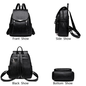 Women's Leather Casual Backpack Large Capacity School Bag
