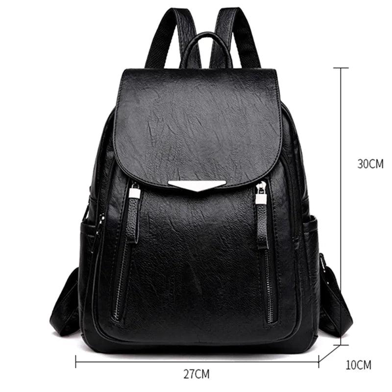 Women's Leather Casual Backpack Large Capacity School Bag