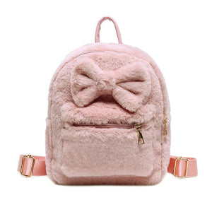 Soft Fluffy Bow Plush Women Backpack Furry Shoulders Bag Winter Mini Backpack
