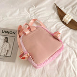 Soft Fluffy Bow Plush Women Backpack Furry Shoulders Bag Winter Mini Backpack