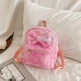 Soft Fluffy Bow Plush Women Backpack Furry Shoulders Bag Winter Mini Backpack
