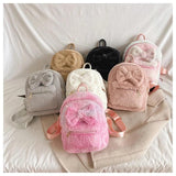 Soft Fluffy Bow Plush Women Backpack Furry Shoulders Bag Winter Mini Backpack