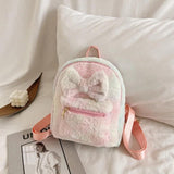 Soft Fluffy Bow Plush Women Backpack Furry Shoulders Bag Winter Mini Backpack