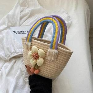 Summer Niche Texture Messenger Bag Woven Portable Bucket B