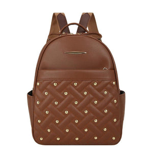 Retro Rivet Backpacks High Leather Backpacks Anti Theft Large Capacity