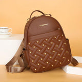 Retro Rivet Backpacks High Leather Backpacks Anti Theft Large Capacity