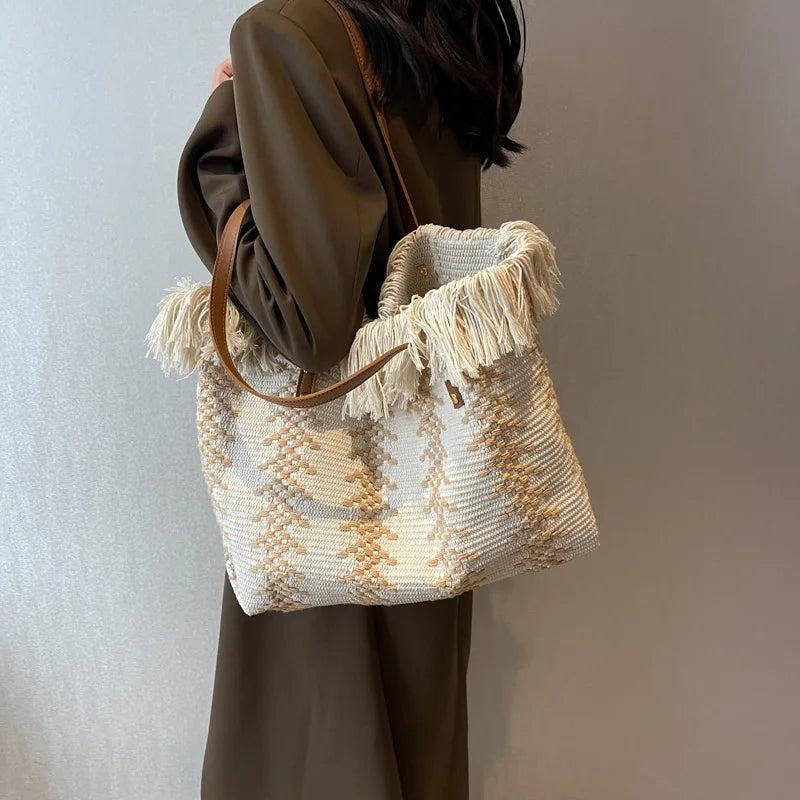 Straw Women's Shoulder Bag Crossbody Large Flap Handbag