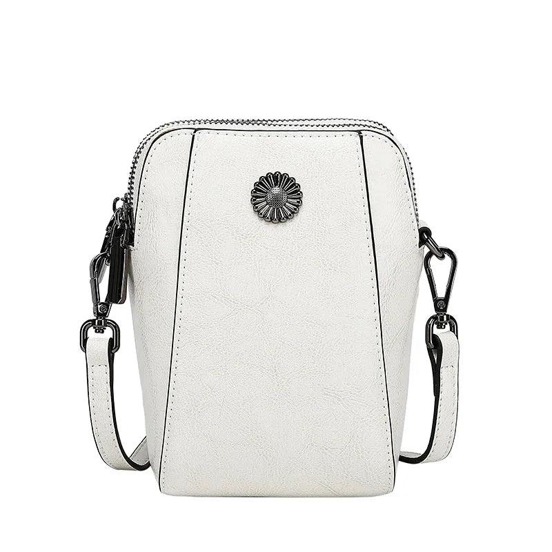 Leather Women's Mobile Phone Bag Single Shoulder Purse Oil Wax Cowhide
