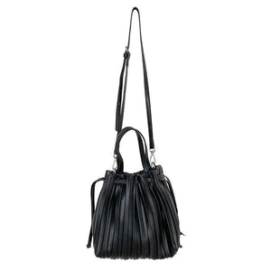 Women Plain PU Leather Handbag Pleated Ruched Bucket Hat