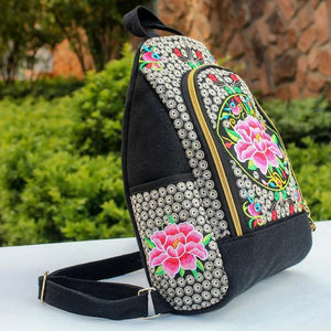 Vintage Embroidery Women Backpacks Floral Lady Shopping Backpack