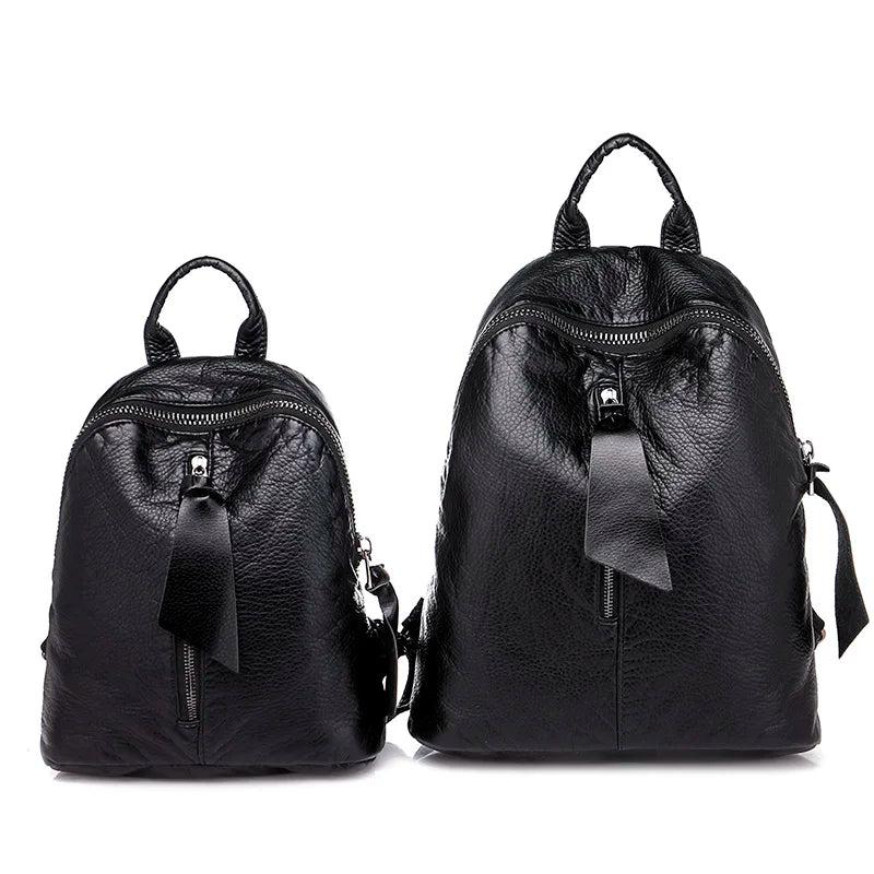 Leather Backpack Mochila Women Big Zipper Backpack Student Bag