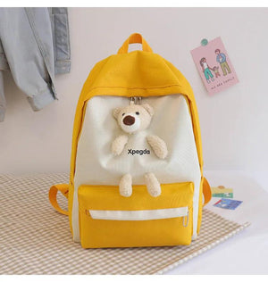 Large-capacity School Backpack with Bear Design