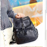 Vintage Leather Anti-Theft Backpack with Tassel Accent