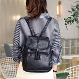 Vintage Leather Anti-Theft Backpack with Tassel Accent