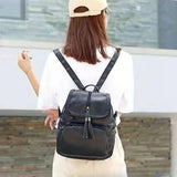 Vintage Leather Anti-Theft Backpack with Tassel Accent
