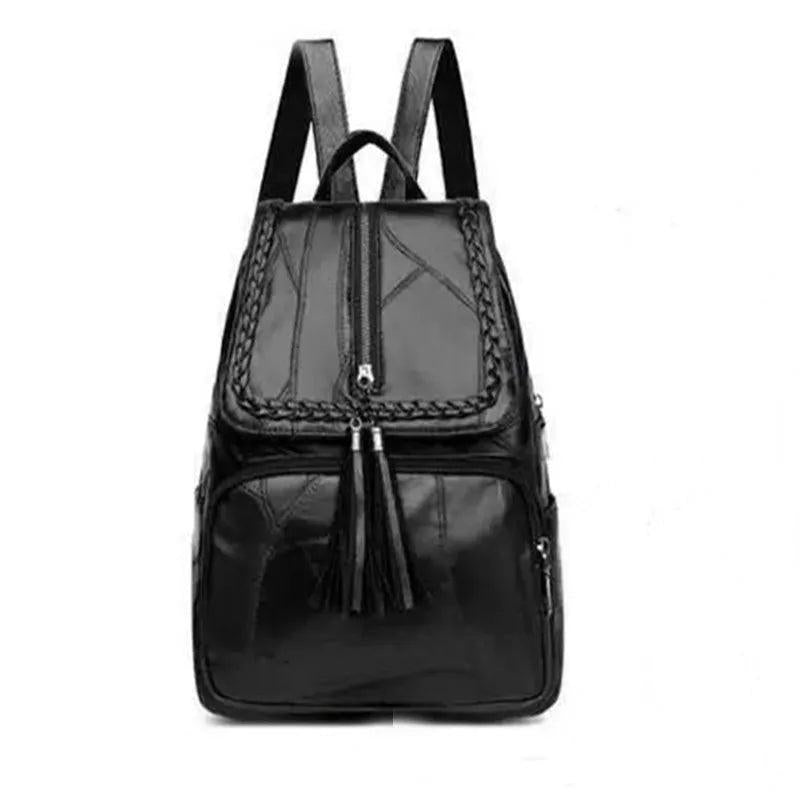 Vintage Leather Anti-Theft Backpack with Tassel Accent