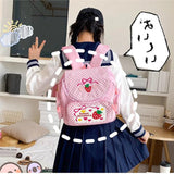 Mini Canvas Strawberry Lace Embroidery Backpack