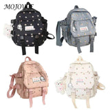 Women Flowers Backpack with Pendant Floral School Bag Multi-purpose