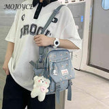 Women Flowers Backpack with Pendant Floral School Bag Multi-purpose