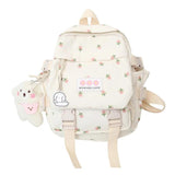 Women Flowers Backpack with Pendant Floral School Bag Multi-purpose