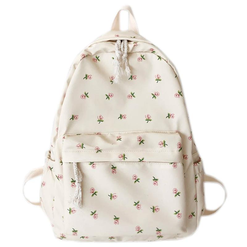Floral Printed Backpack Travel Flower Large Capacity Nylon Knapsack