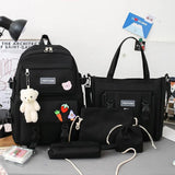 Canvas Women's Backpacks 5 pcs Set Big Capacity Students Bags