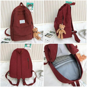 Corduroy Backpack for Women High School College Students Retro Female Backpacks