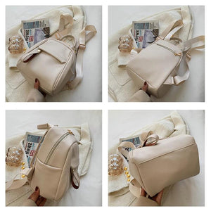 Women's Casual Small Backpack Pu Leather Backpack Large Capacity Solid School Ba