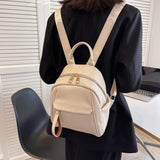 Women's Casual Small Backpack Pu Leather Backpack Large Capacity Solid School Ba