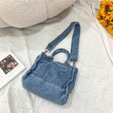 Retro Travel Denim Cross Body Shoulder Bag Zipper Closure Bag