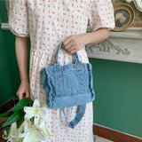 Retro Travel Denim Cross Body Shoulder Bag Zipper Closure Bag
