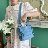 Retro Travel Denim Cross Body Shoulder Bag Zipper Closure Bag