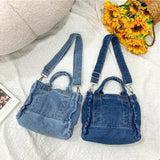 Retro Travel Denim Cross Body Shoulder Bag Zipper Closure Bag