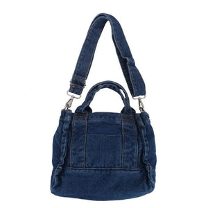 Retro Travel Denim Cross Body Shoulder Bag Zipper Closure Bag