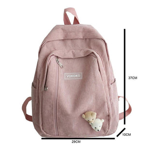 Stripe Corduroy Backpack Schoolbag For Girls Boys