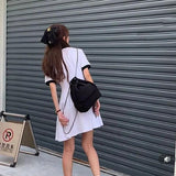 Women Casual Chains Strap Bucket Bag Drawstring Backpack